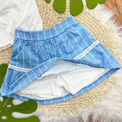 Conj. Regata Anabola e Short Saia Rendinha - Azul e Off White